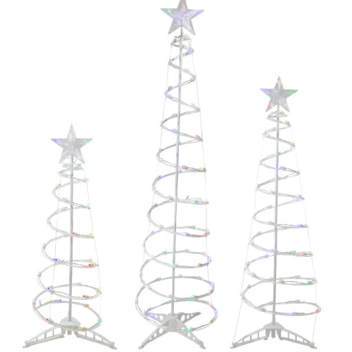 Clearance Set of 3 LED Lighted Multi-Color Outdoor Spiral Christmas Cone Trees 3', 4', and 6' Trees