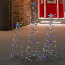 Clearance Set of 3 LED Lighted Multi-Color Outdoor Spiral Christmas Cone Trees 3', 4', and 6' Trees