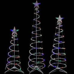 Clearance Set of 3 LED Lighted Multi-Color Outdoor Spiral Christmas Cone Trees 3', 4', and 6' Trees