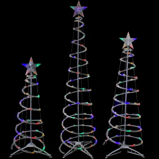Clearance Set of 3 LED Lighted Multi-Color Outdoor Spiral Christmas Cone Trees 3', 4', and 6' Trees