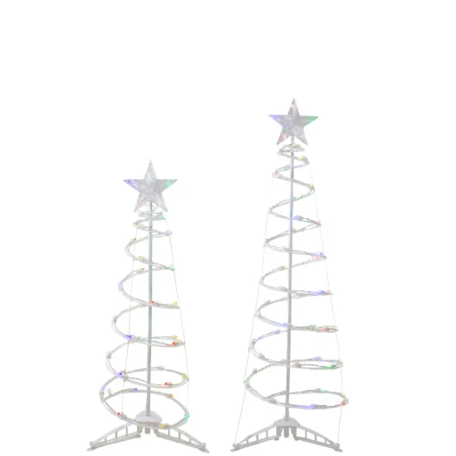 Set of 2 LED Lighted Multi-Color Outdoor Spiral Christmas Cone Trees 3', 4' Trees