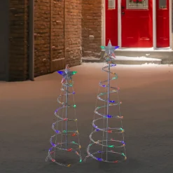 Set of 2 LED Lighted Multi-Color Outdoor Spiral Christmas Cone Trees 3', 4' Trees