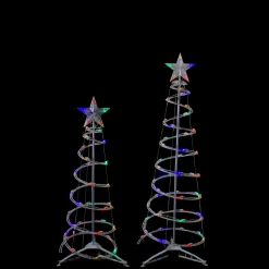 Set of 2 LED Lighted Multi-Color Outdoor Spiral Christmas Cone Trees 3', 4' Trees