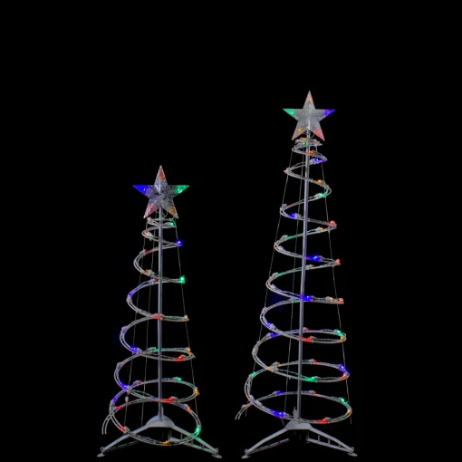 Set of 2 LED Lighted Multi-Color Outdoor Spiral Christmas Cone Trees 3', 4' Trees