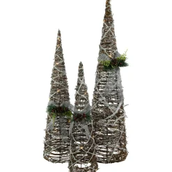 Clearance Set of 3 LED Lighted Pine and Berries Cone Christmas Tree Decorations 39.25" Novelty