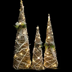 Clearance Set of 3 LED Lighted Pine and Berries Cone Christmas Tree Decorations 39.25" Novelty