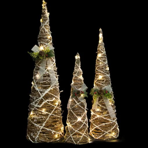 Clearance Set of 3 LED Lighted Pine and Berries Cone Christmas Tree Decorations 39.25" Novelty