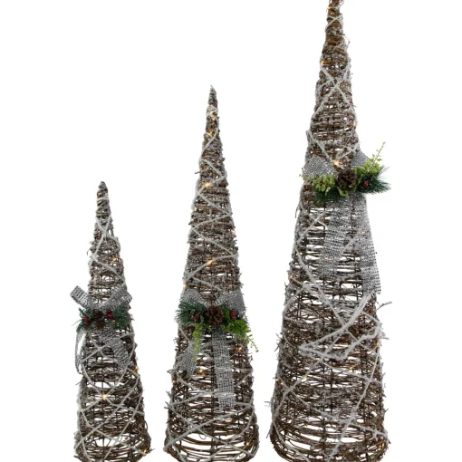 Clearance Set of 3 LED Lighted Pine and Berries Cone Christmas Tree Decorations 39.25" Novelty