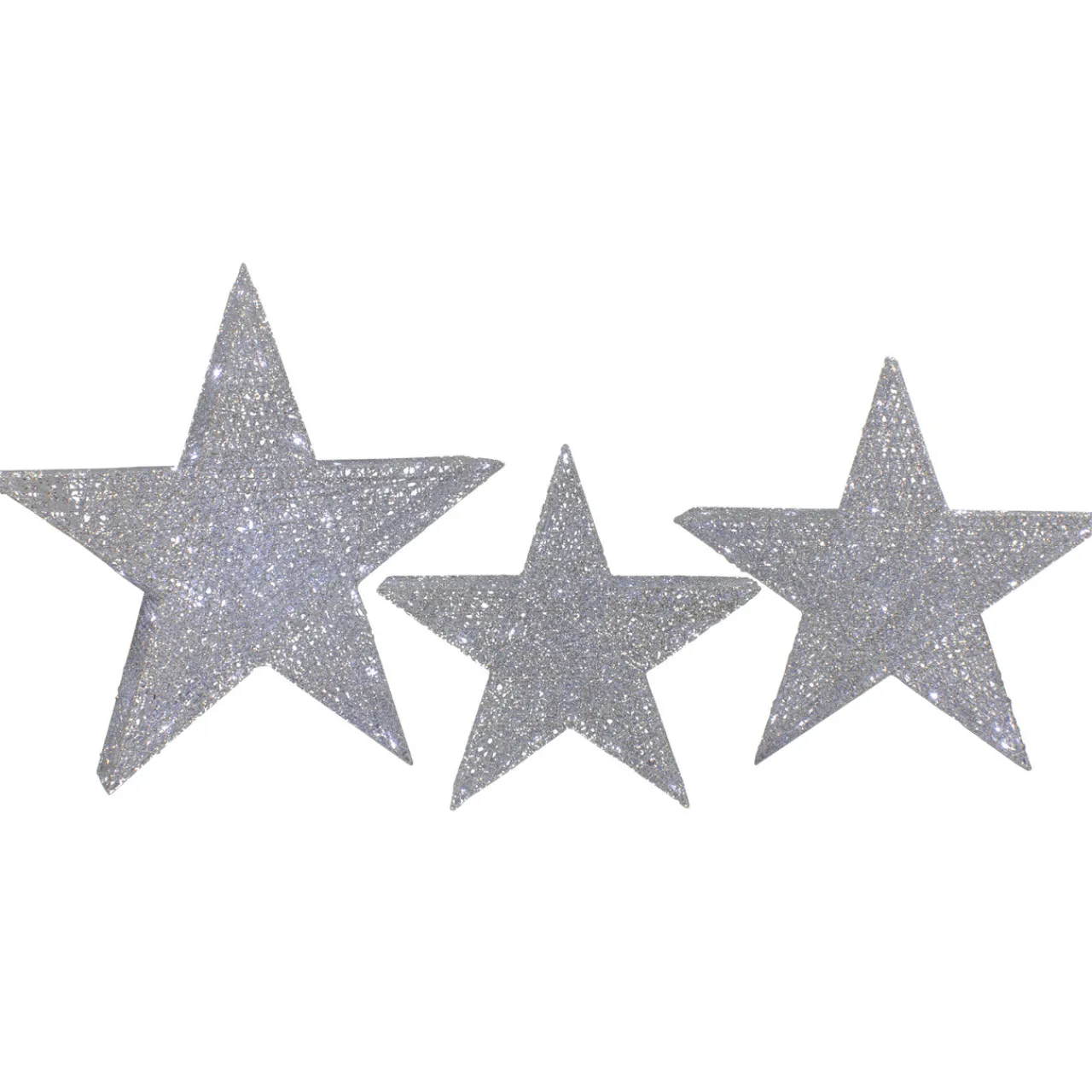 Clearance Set of 3 LED Lighted Silver Stars Outdoor Christmas Decorations 24" Stars