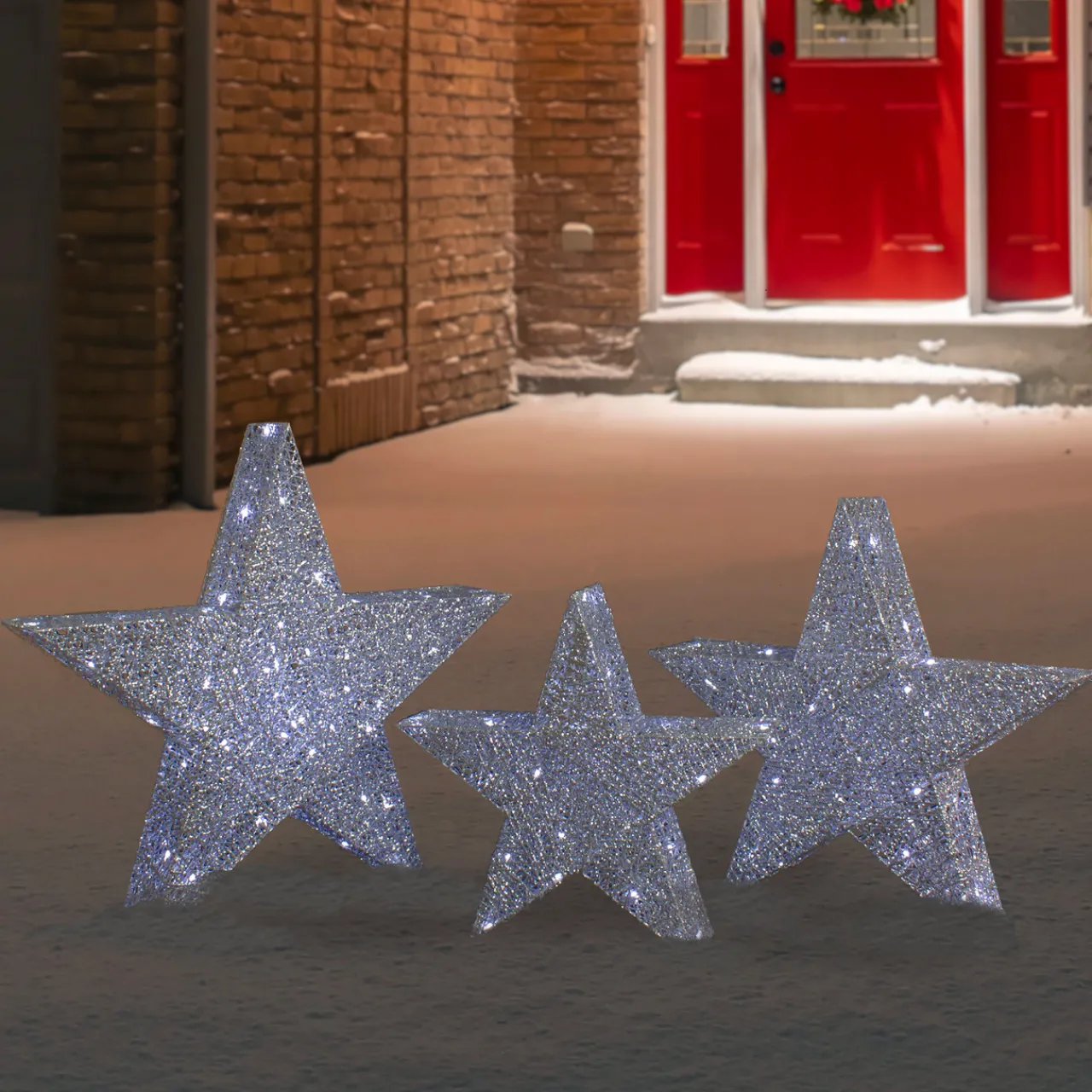 Clearance Set of 3 LED Lighted Silver Stars Outdoor Christmas Decorations 24" Stars