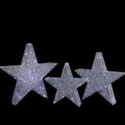 Clearance Set of 3 LED Lighted Silver Stars Outdoor Christmas Decorations 24