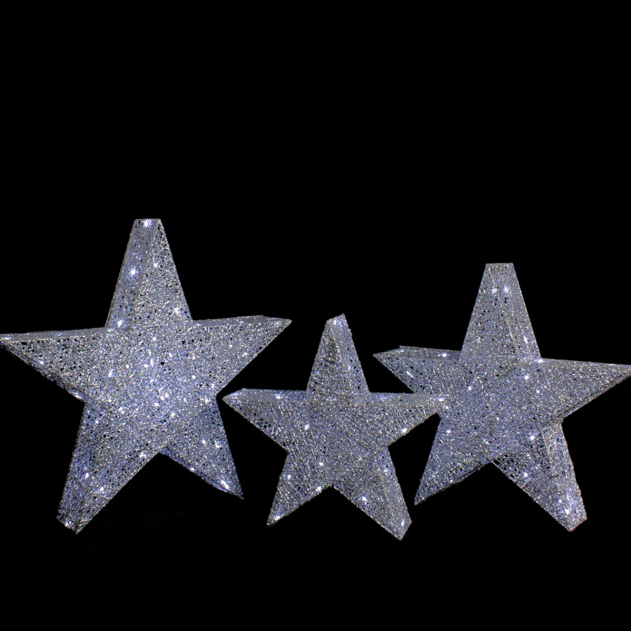 Clearance Set of 3 LED Lighted Silver Stars Outdoor Christmas Decorations 24" Stars