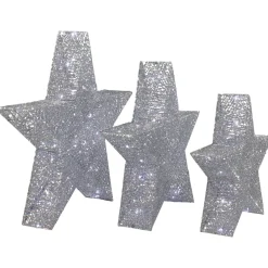 Clearance Set of 3 LED Lighted Silver Stars Outdoor Christmas Decorations 24
