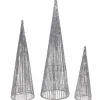 Online Set of 3 LED Lighted Silver Glitter Cone Tree Outdoor Christmas Decorations 23.5" Trees