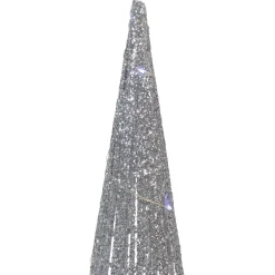 Online Set of 3 LED Lighted Silver Glitter Cone Tree Outdoor Christmas Decorations 23.5
