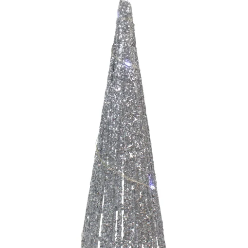 Online Set of 3 LED Lighted Silver Glitter Cone Tree Outdoor Christmas Decorations 23.5" Trees