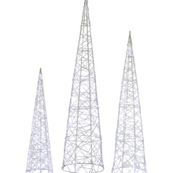 Online Set of 3 LED Lighted Twinkling Cone Trees Christmas Yard Decoration - Cool White Lights Trees