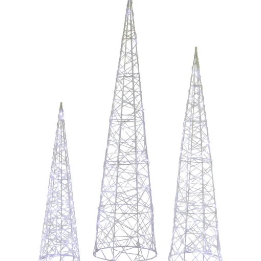 Online Set of 3 LED Lighted Twinkling Cone Trees Christmas Yard Decoration - Cool White Lights Trees