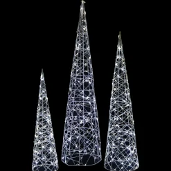 Online Set of 3 LED Lighted Twinkling Cone Trees Christmas Yard Decoration - Cool White Lights Trees