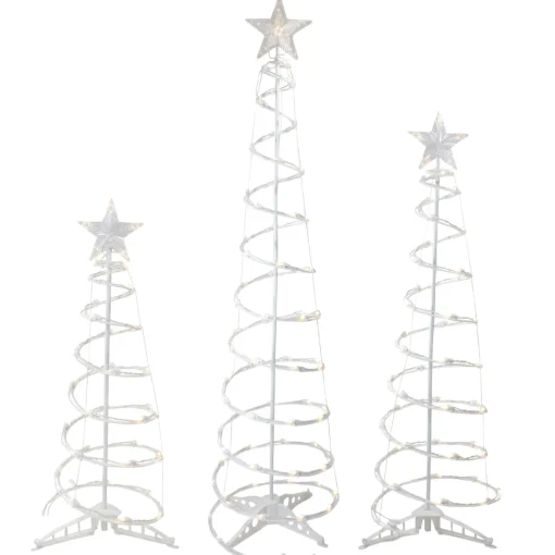 Set of 3 LED Lighted Warm White Outdoor Spiral Christmas Cone Trees 3', 4', and 6' Trees