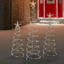 Set of 3 LED Lighted Warm White Outdoor Spiral Christmas Cone Trees 3', 4', and 6' Trees
