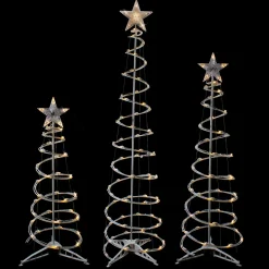 Set of 3 LED Lighted Warm White Outdoor Spiral Christmas Cone Trees 3', 4', and 6' Trees