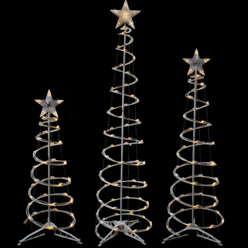Set of 3 LED Lighted Warm White Outdoor Spiral Christmas Cone Trees 3', 4', and 6' Trees