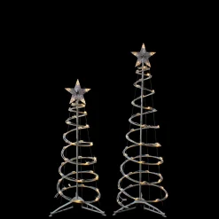 Hot Set of 2 LED Lighted Warm White Outdoor Spiral Christmas Cone Trees 3', 4' Spiral