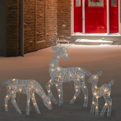 Best Set of 3 LED Lighted White Reindeer Family Outdoor Christmas Decorations 29" Animals