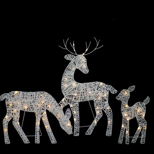 Best Set of 3 LED Lighted White Reindeer Family Outdoor Christmas Decorations 29" Animals