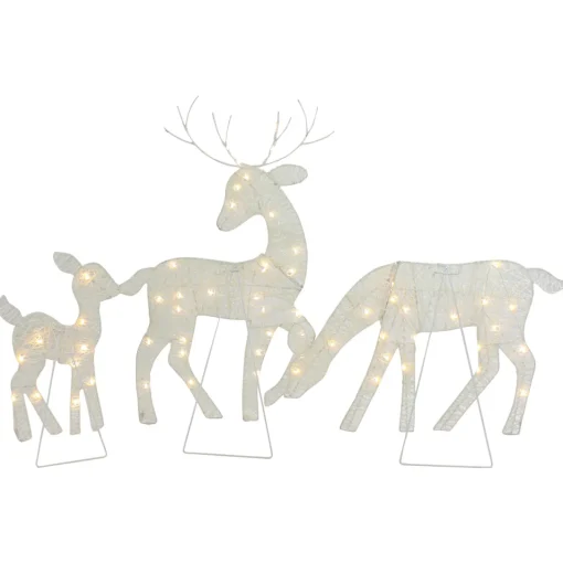 Best Set of 3 LED Lighted White Reindeer Family Outdoor Christmas Decorations 29" Animals