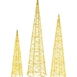 Outlet Set of 3 LED Twinkle Lighted Gold Mesh Cone Trees Outdoor Christmas Decorations 39.5" Trees