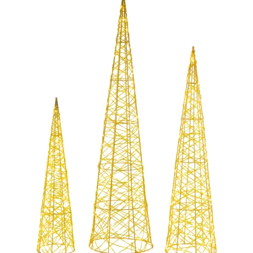 Outlet Set of 3 LED Twinkle Lighted Gold Mesh Cone Trees Outdoor Christmas Decorations 39.5" Trees