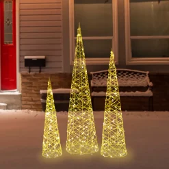 Outlet Set of 3 LED Twinkle Lighted Gold Mesh Cone Trees Outdoor Christmas Decorations 39.5" Trees