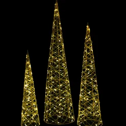 Outlet Set of 3 LED Twinkle Lighted Gold Mesh Cone Trees Outdoor Christmas Decorations 39.5