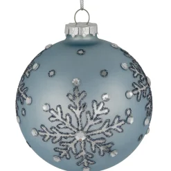 Discount Set of 2 Light Blue Jeweled Reflective Snowflakes Glass Christmas Ball Ornaments 4" Glass|Ball Ornaments