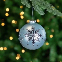 Discount Set of 2 Light Blue Jeweled Reflective Snowflakes Glass Christmas Ball Ornaments 4" Glass|Ball Ornaments