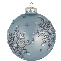 Discount Set of 2 Light Blue Jeweled Reflective Snowflakes Glass Christmas Ball Ornaments 4