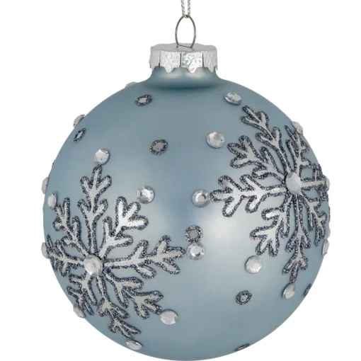 Discount Set of 2 Light Blue Jeweled Reflective Snowflakes Glass Christmas Ball Ornaments 4" Glass|Ball Ornaments