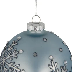 Discount Set of 2 Light Blue Jeweled Reflective Snowflakes Glass Christmas Ball Ornaments 4