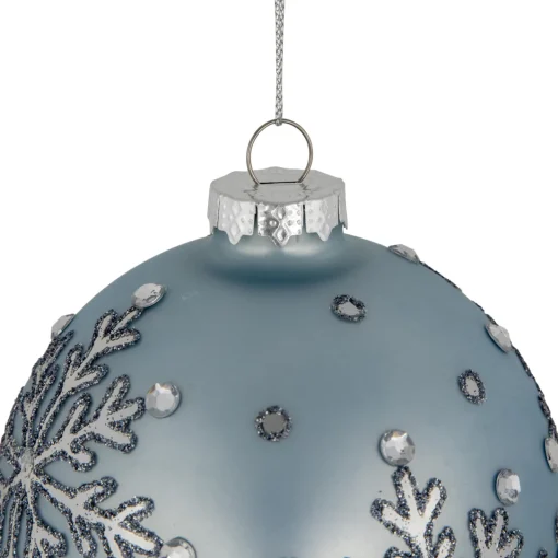 Discount Set of 2 Light Blue Jeweled Reflective Snowflakes Glass Christmas Ball Ornaments 4" Glass|Ball Ornaments