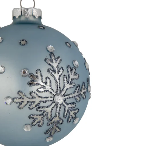 Discount Set of 2 Light Blue Jeweled Reflective Snowflakes Glass Christmas Ball Ornaments 4" Glass|Ball Ornaments