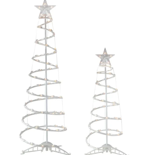 Sale Set of 2 Lighted Clear Outdoor Spiral Christmas Cone Trees 4', 6' Spiral