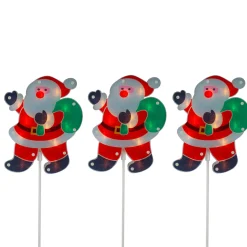 Clearance Set of 3 Lighted Holographic Santa Claus Christmas Pathway Markers 25" Lawn Stakes