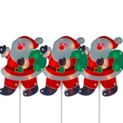 Clearance Set of 3 Lighted Holographic Santa Claus Christmas Pathway Markers 25