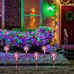 Outlet Set of 3 Lighted LED Peppermint Candy Christmas Pathway Markers 26" Lawn Stakes