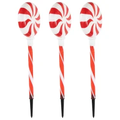 Outlet Set of 3 Lighted LED Peppermint Candy Christmas Pathway Markers 26