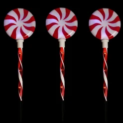 Outlet Set of 3 Lighted LED Peppermint Candy Christmas Pathway Markers 26