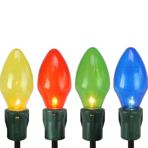Clearance Set of 4 Lighted Multi-Color Jumbo C7 Bulb Christmas Pathway Marker Lawn Stakes Lawn Stakes