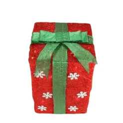 Outlet Set of 3 Lighted Red with Green Bows and Snowflakes Gift Boxes Outdoor Christmas Decorations 13" Gifts & Bows